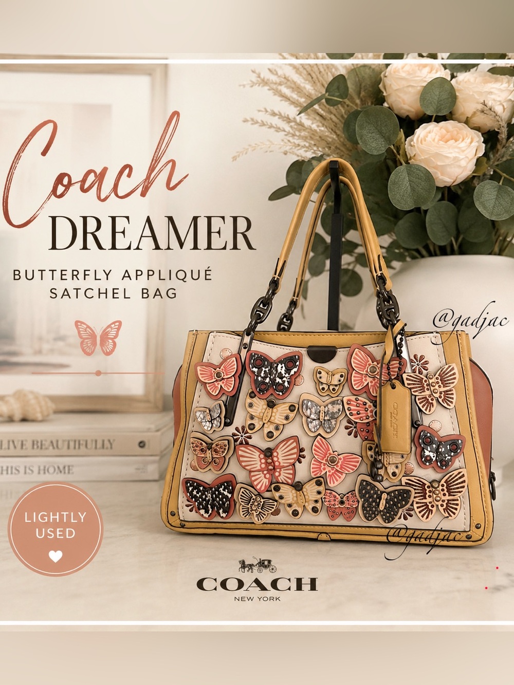🦋 Coach Dreamer Butterfly Appliqué Leather Satchel 🦋